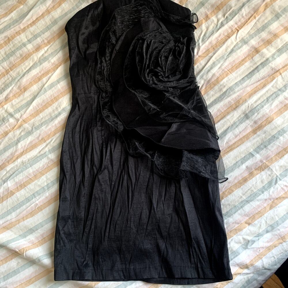 VTG Y2K Forever21 Dark Romantic Tulle Black Strapless Cocktail Party Mini Dress